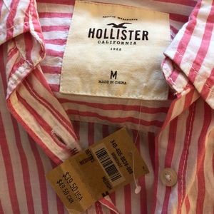 Hollister Linen Button Up Pink & White